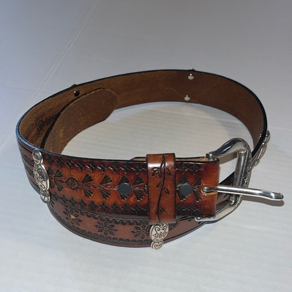 Brighton Accessories - Brighton-M(30)-Brown-leather, embossed, buckle belt.